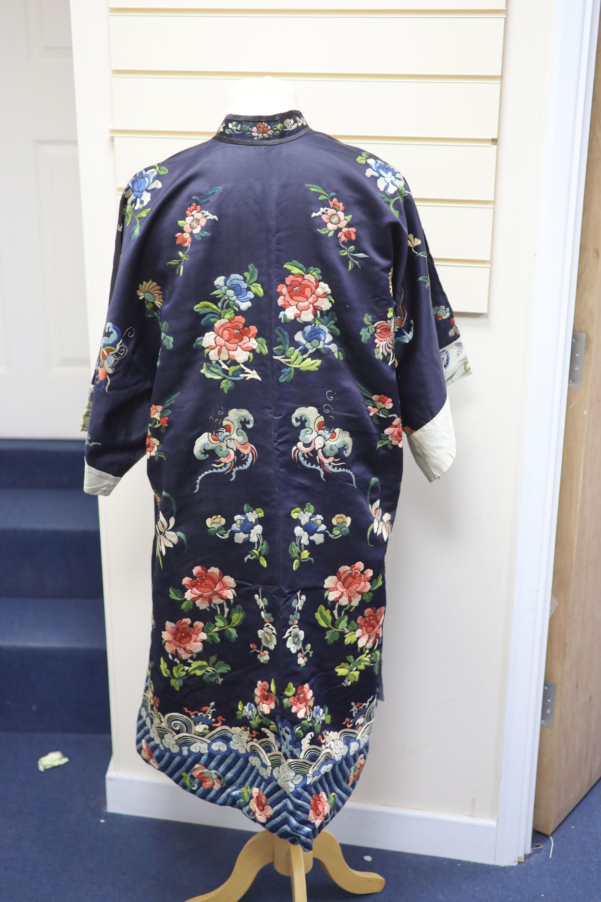 An early 20th century Chinese embroidered silk robe (possibly altered later)